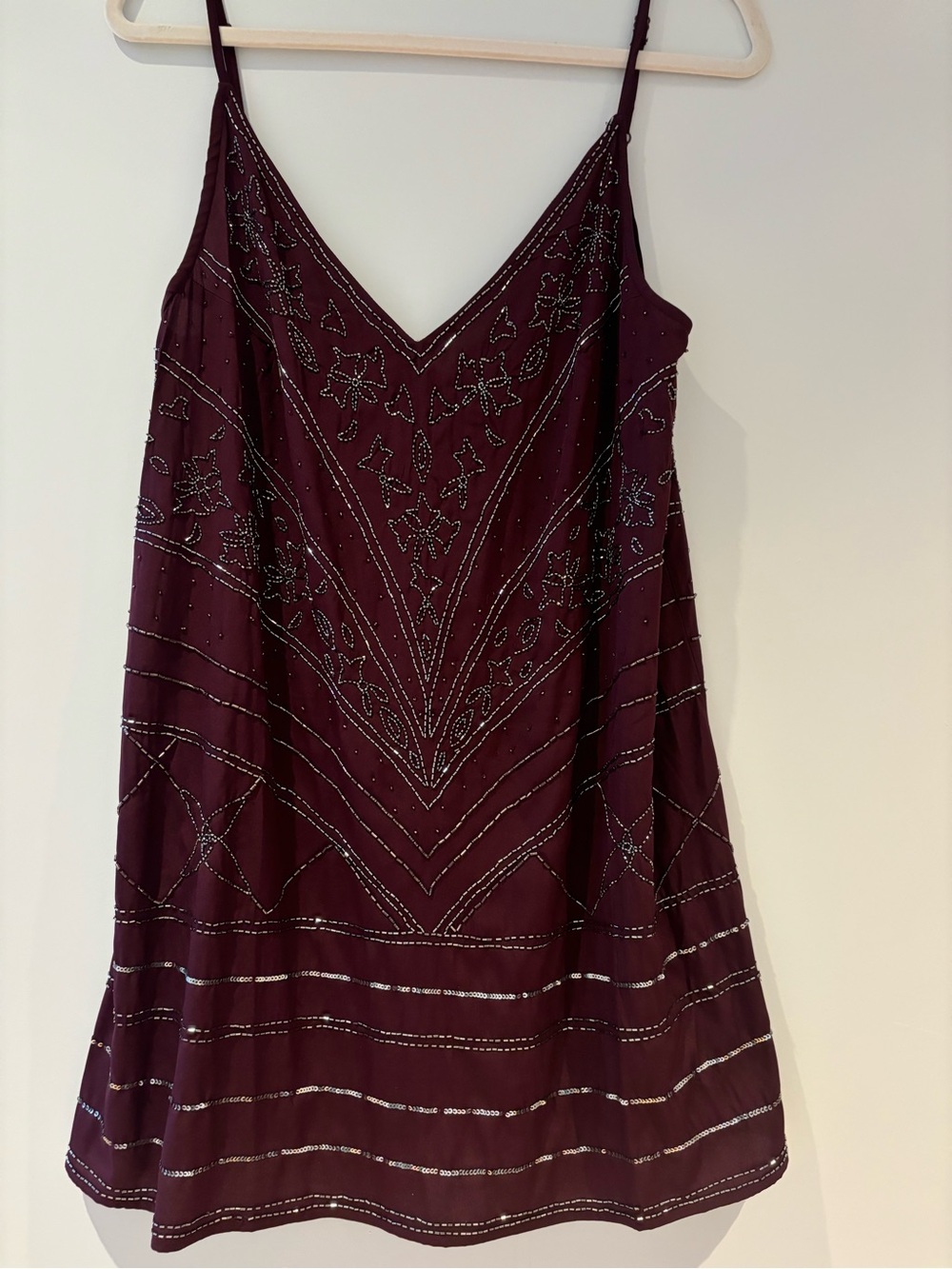Free People Plum Beaded Spaghetti-Strap Mini Dress